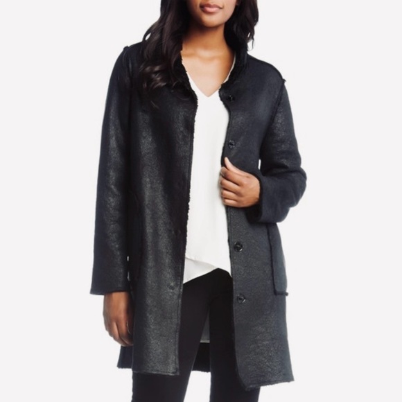 SALE 1/2 OFF Women's Faux Shearling Coat Karen Kane Sz‎ S Black EUC - Picture 1 of 15